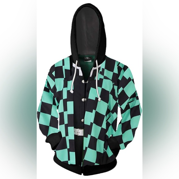 Kamado Tanjiro Hoodie Zip Up Jacket Sweatshirt Size Large - Picture 1 of 3